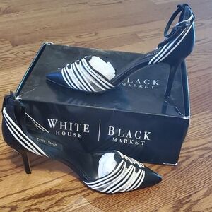 White House Black Market Striped Black and White Heels
